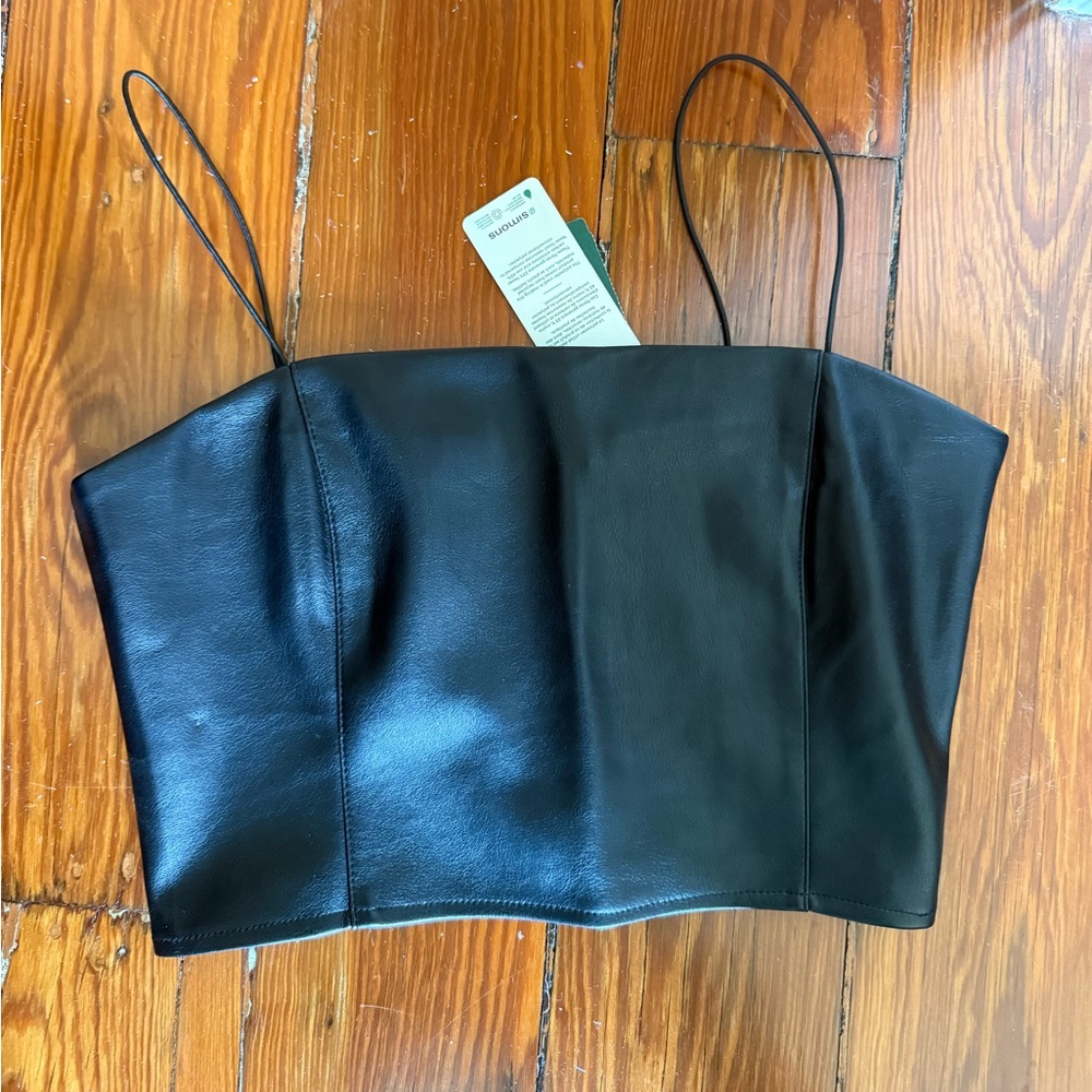 NWT Twik Black Leather Crop Top